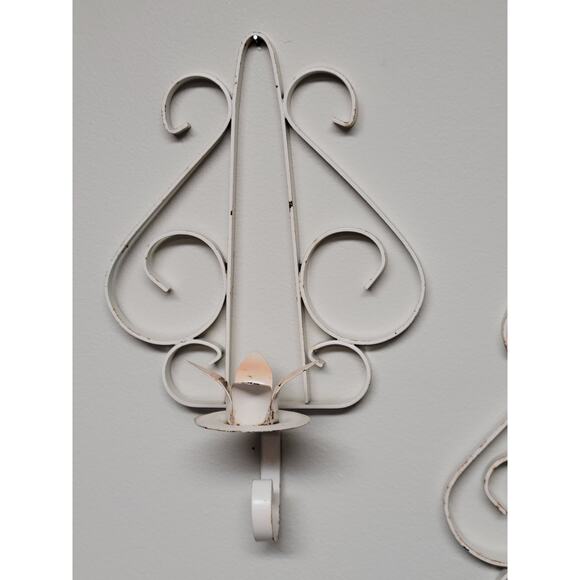 2 Vintage Wall Sconces Candle Holders, White Metal - Picture 3 of 5